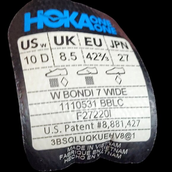 HOKA One One Bondi 7 Wide Walking Running Gym Shoes 1110531 Black Mesh Men's 10D - Picture 10 of 10